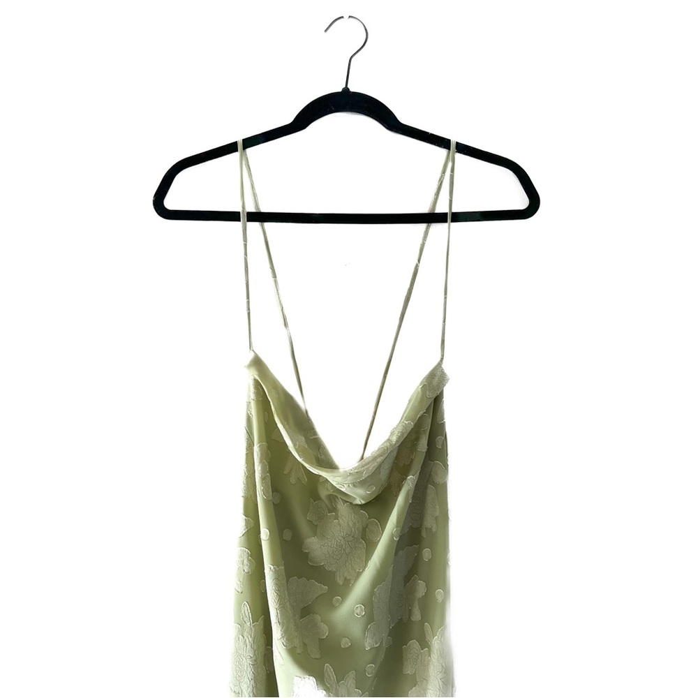 Rosedress - Floral Cowl Neck High Slit Slip Midi Dress (Green, L)